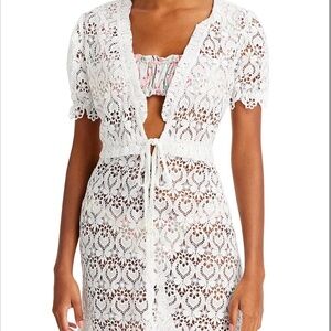 Capittana Margot Lace Mini Sheer Swim Cover-Up Dress Crochet XS/S